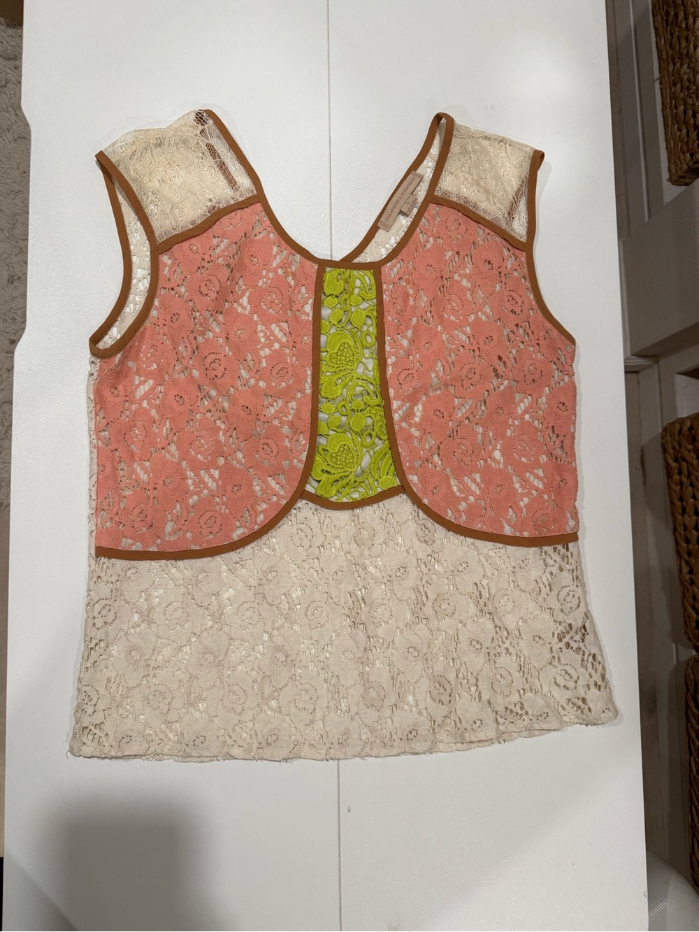 Sleeveless Lace Camisole with Coral & Lime Panels